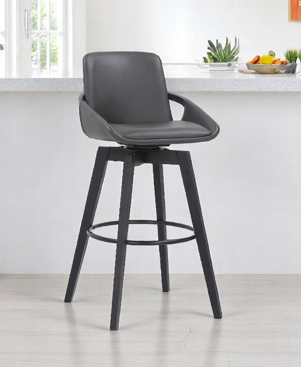 HomeRoots 31" Gray Fabric & Black Iron Swivel Bar Chair - Modern Comfort with Industrial Style for Any Space 477041