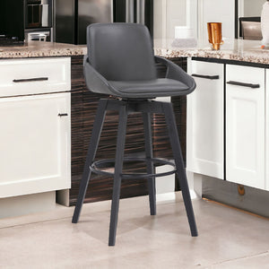 Homeroots 31" Gray And Black Iron Swivel Bar Height Bar Chair   477041