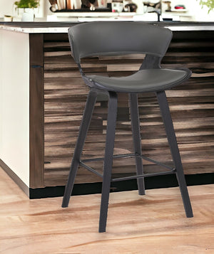 Homeroots 27" Gray And Black Iron Low Back Counter Height Bar Chair   477045