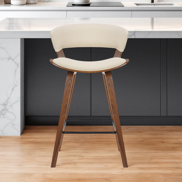 Homeroots 27" Cream And Brown Iron Low Back Counter Height Bar Chair   477046