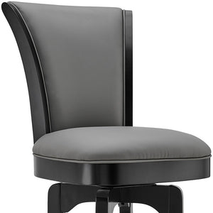 Homeroots 30" Gray And Black Faux Leather And Iron Swivel Bar Height Bar Chair   477048