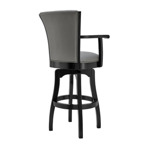 Homeroots 26" Gray And Black Faux Leather And Iron Counter Height Swivel Bar Chair   477049