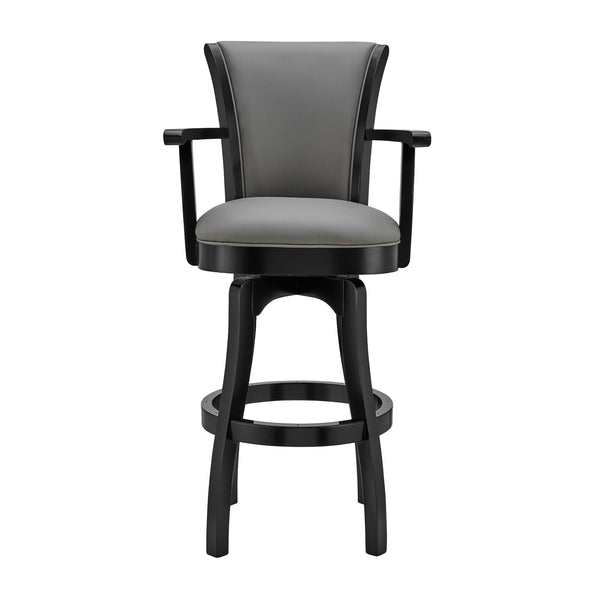 Homeroots 26" Gray And Black Faux Leather And Iron Counter Height Swivel Bar Chair   477049
