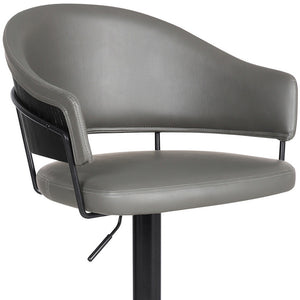 Homeroots 25" Gray And Black Iron Swivel Adjustable Height Bar Chair   477052
