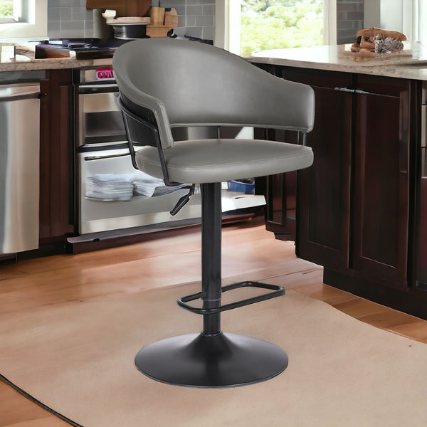 Homeroots 25" Gray And Black Iron Swivel Adjustable Height Bar Chair   477052