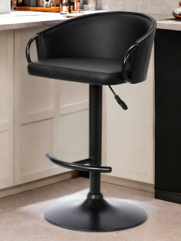Homeroots 24" Black Faux Leather And Iron Swivel Low Back Adjustable Height Bar Chair   477057