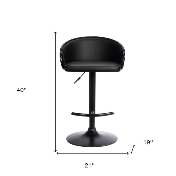HomeRoots Black Adjustable Height Swivel Bar Chair - Faux Leather & Iron, Modern Comfort for Home & Bar 477057
