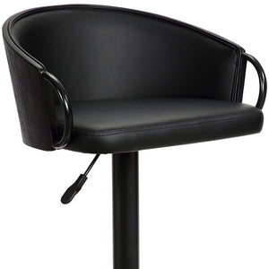 Homeroots 24" Black Faux Leather And Iron Swivel Low Back Adjustable Height Bar Chair   477057