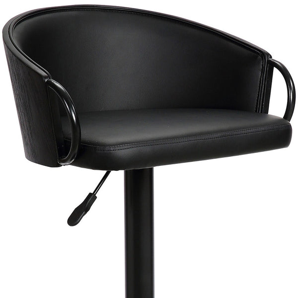Homeroots 24" Black Faux Leather And Iron Swivel Low Back Adjustable Height Bar Chair   477057