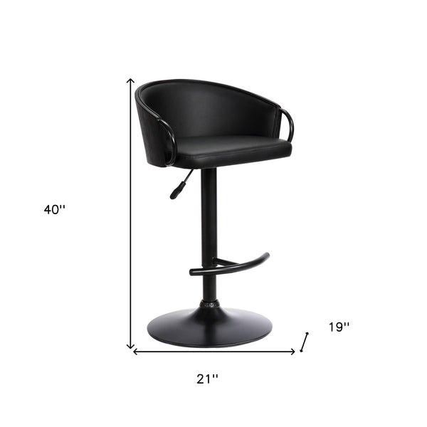 Homeroots 24" Black Faux Leather And Iron Swivel Low Back Adjustable Height Bar Chair   477057