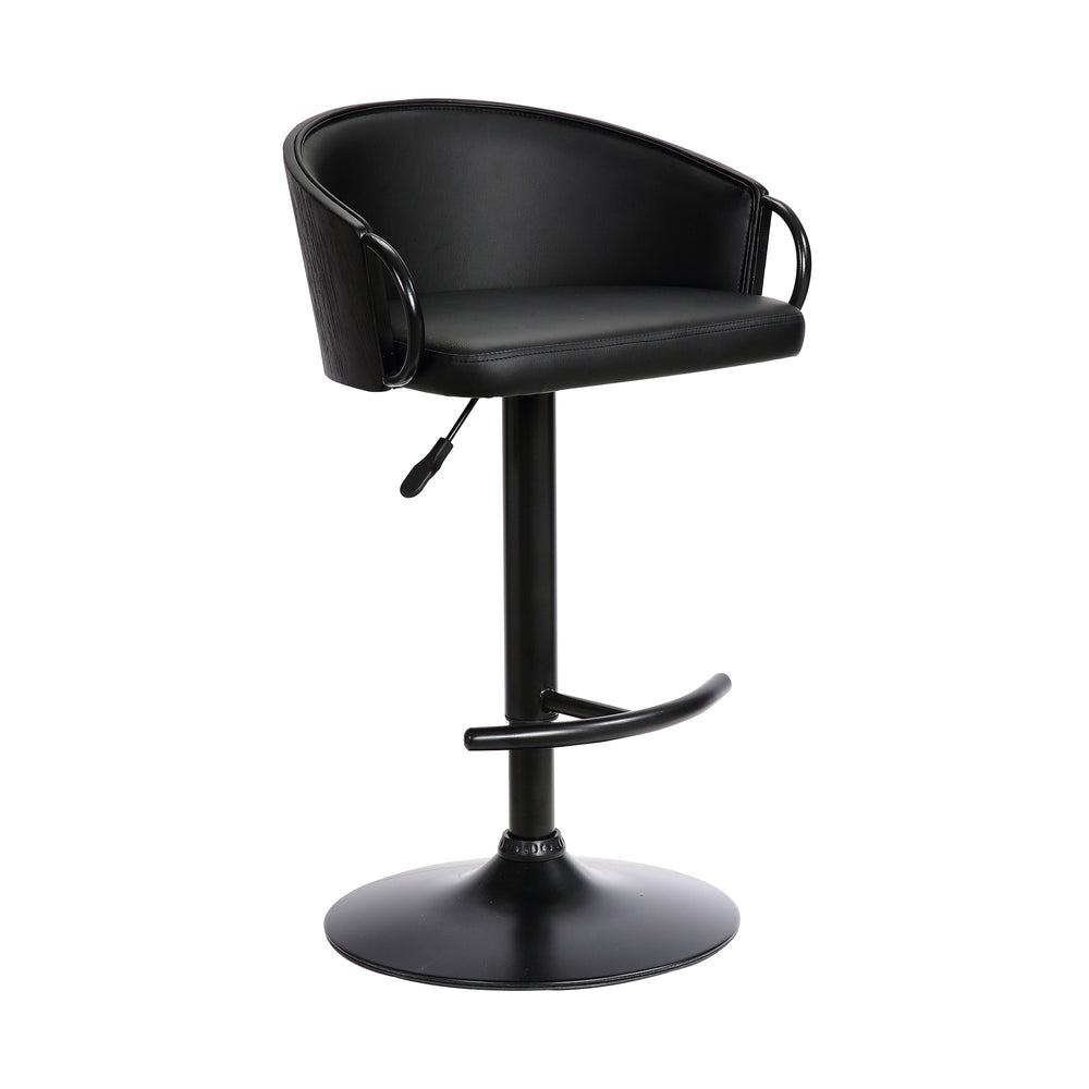 Homeroots 24" Black Faux Leather And Iron Swivel Low Back Adjustable Height Bar Chair   477057
