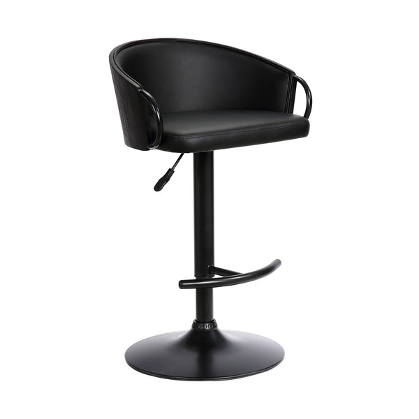 Homeroots 24" Black Faux Leather And Iron Swivel Low Back Adjustable Height Bar Chair   477057