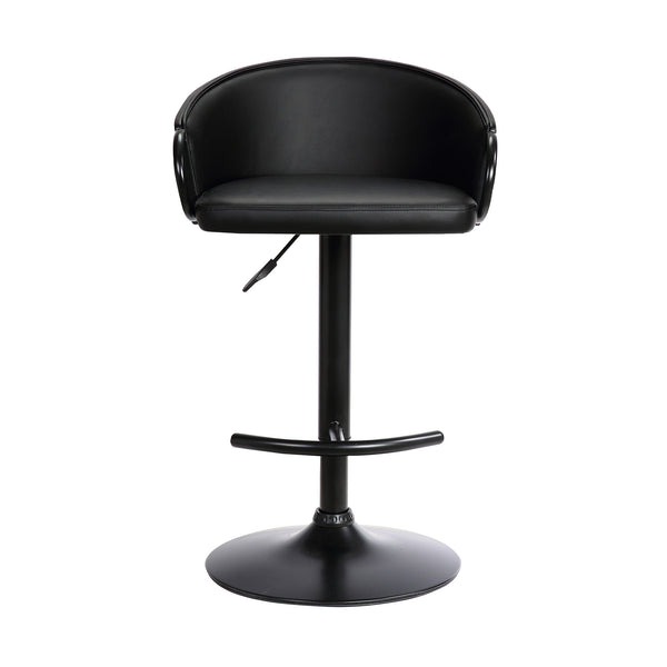 Homeroots 24" Black Faux Leather And Iron Swivel Low Back Adjustable Height Bar Chair   477057