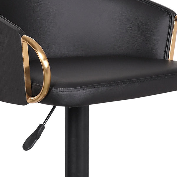 Homeroots 24" Black Faux Leather And Iron Swivel Low Back Adjustable Height Bar Chair   477059