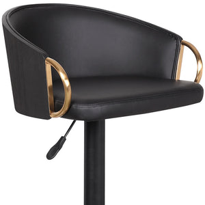 Homeroots 24" Black Faux Leather And Iron Swivel Low Back Adjustable Height Bar Chair   477059