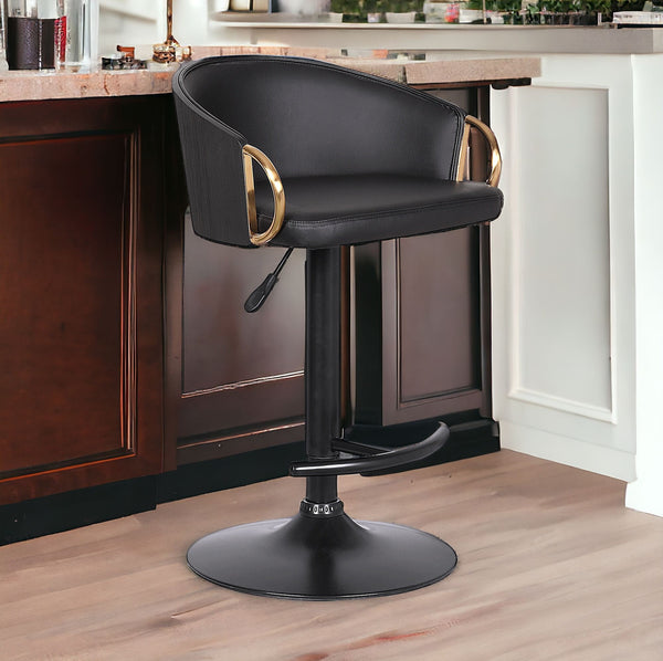 Homeroots 24" Black Faux Leather And Iron Swivel Low Back Adjustable Height Bar Chair   477059