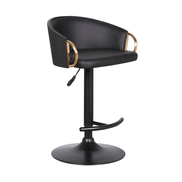 Homeroots 24" Black Faux Leather And Iron Swivel Low Back Adjustable Height Bar Chair   477059