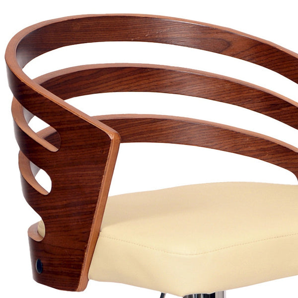 Homeroots 25" Cream And Silver Iron Swivel Low Back Adjustable Height Bar Chair   477067