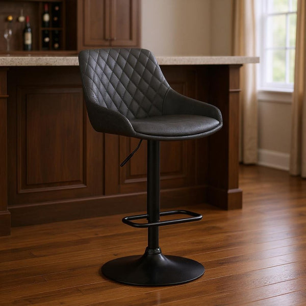 HomeRoots 24" Gray Faux Leather Swivel Bar Chair with Adjustable Height, Modern Design & Comfort Features 477068