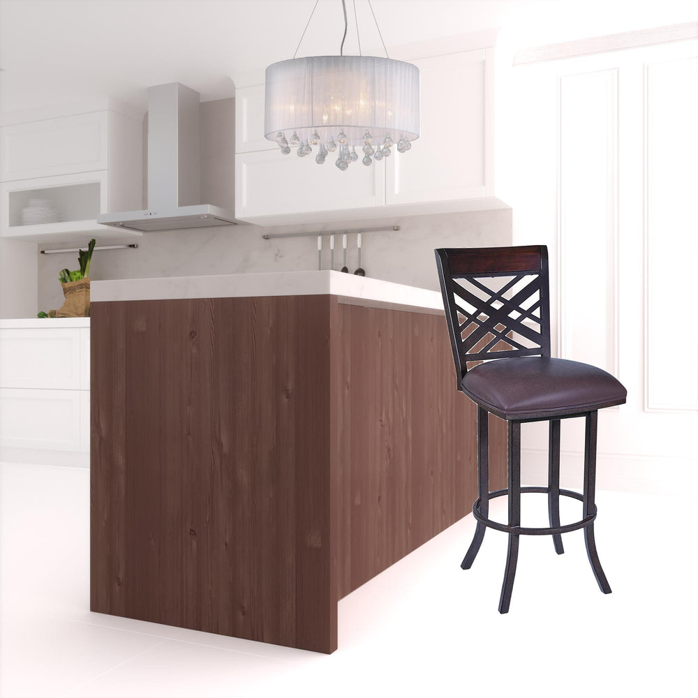 Homeroots 30" Brown Faux Leather And Iron Bar Height Bar Chair   477072