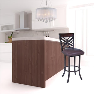 Homeroots 30" Brown Faux Leather And Iron Bar Height Bar Chair   477072