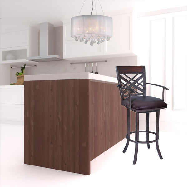 Homeroots 30" Brown Faux Leather And Iron Bar Height Bar Chair   477074