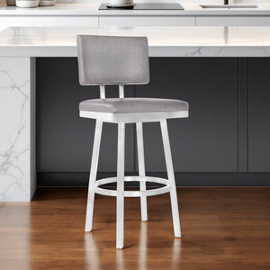 Homeroots 26" Light Gray And Silver Iron Swivel Counter Height Bar Chair   477080