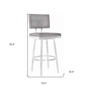 Homeroots 26" Light Gray And Silver Iron Swivel Counter Height Bar Chair   477080