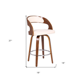 Homeroots 26" Cream And Brown Faux Leather And Iron Swivel Low Back Counter Height Bar Chair   477082