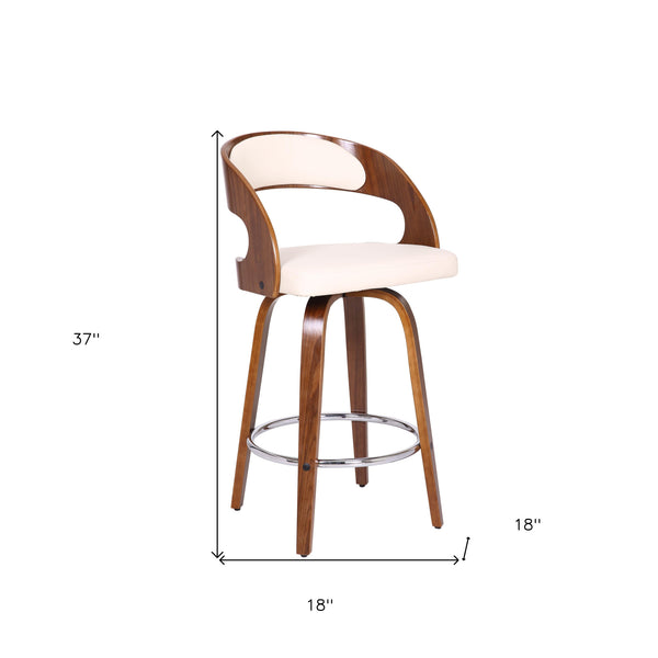 Homeroots 26" Cream And Brown Faux Leather And Iron Swivel Low Back Counter Height Bar Chair   477082