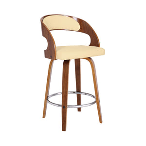 Homeroots 26" Cream And Brown Faux Leather And Iron Swivel Low Back Counter Height Bar Chair   477082