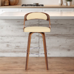 Homeroots 30" Cream And Brown Fabric And Iron Low Back Bar Height Swivel Bar Chair   477083