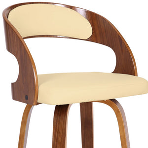 Homeroots 30" Cream And Brown Fabric And Iron Low Back Bar Height Swivel Bar Chair   477083