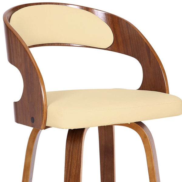 Homeroots 30" Cream And Brown Fabric And Iron Low Back Bar Height Swivel Bar Chair   477083