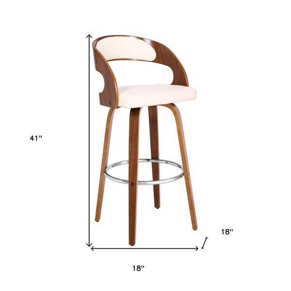 Homeroots 30" Cream And Brown Fabric And Iron Low Back Bar Height Swivel Bar Chair   477083