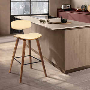 Homeroots 26" Cream And Brown Iron Low Back Counter Height Bar Chair   477085