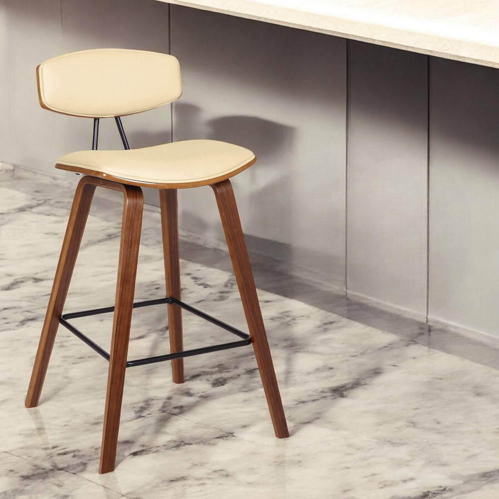 HomeRoots 26" Stylish Cream & Brown Low-Back Counter Height Bar Chair with Iron Base for Modern Spaces 477085