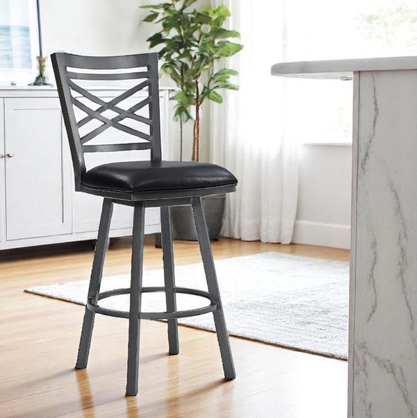 HomeRoots 26" Black Iron Counter Height Bar Chair - Stylish Faux Leather Seat & Sturdy Design for Comfort 477086
