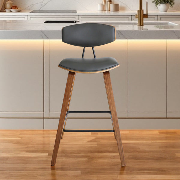 Homeroots 26" Gray And Brown Fabric And Iron Low Back Counter Height Bar Chair   477092