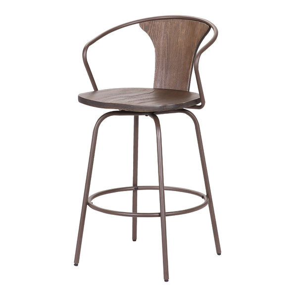 Homeroots 29" Brown Iron Swivel Bar Height Bar Chair   477097