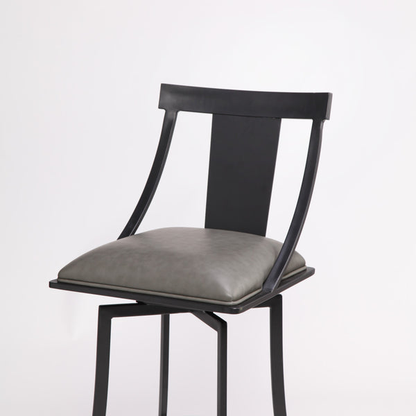 Homeroots 26" Gray And Black Iron Swivel Counter Height Bar Chair   477099