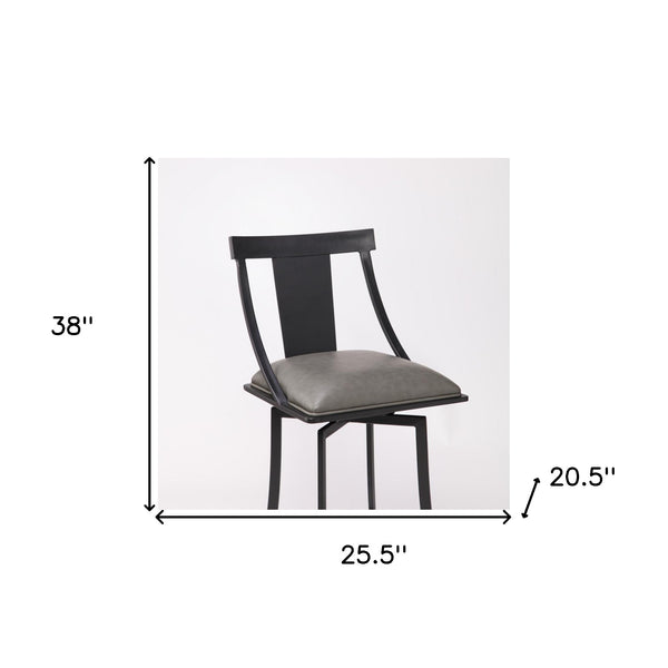 Homeroots 26" Gray And Black Iron Swivel Counter Height Bar Chair   477099