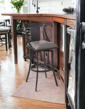 Homeroots 26" Gray And Black Iron Swivel Counter Height Bar Chair   477099