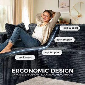English Elm 100" Corduroy L-shaped Sectional with Deep Foam Seats for Cozy Living Spaces T5880S00025
