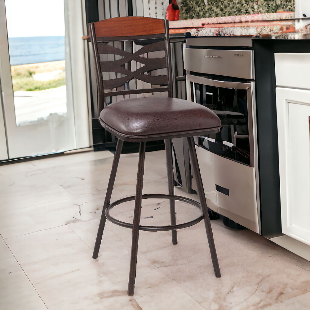 Homeroots 30" Brown Iron Bar Height Bar Chair   477102