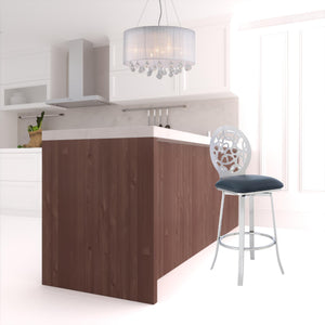 Homeroots 26" Gray And Silver Faux Leather And Iron Swivel Counter Height Bar Chair   477104