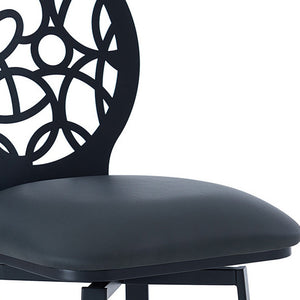 Homeroots 30" Gray And Black Faux Leather And Iron Swivel Bar Height Bar Chair   477107