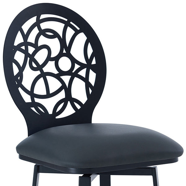 Homeroots 30" Gray And Black Faux Leather And Iron Swivel Bar Height Bar Chair   477107