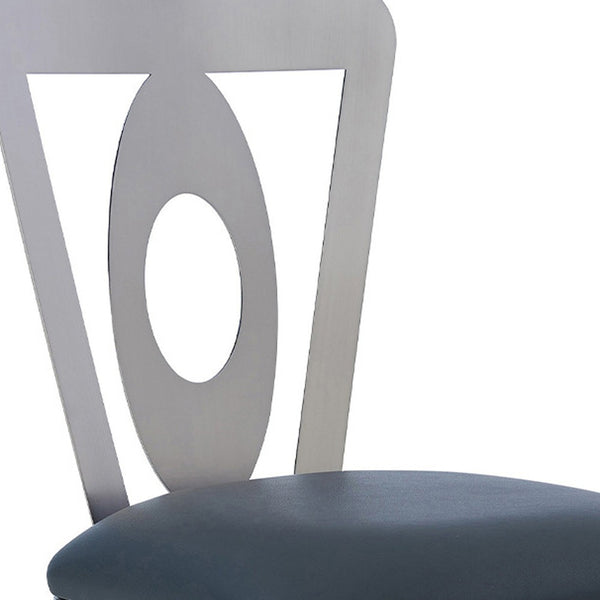 Homeroots 30" Gray And Silver Faux Leather And Iron Swivel Bar Height Bar Chair   477109