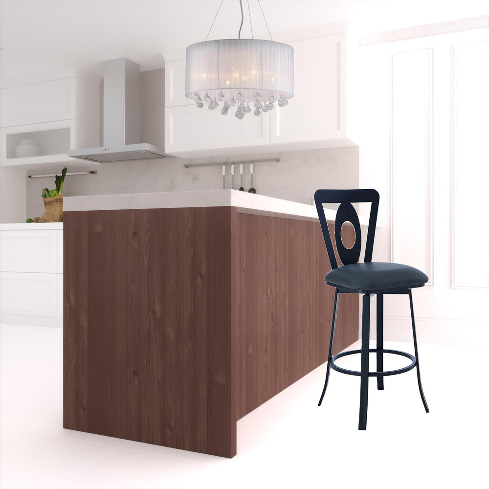 Homeroots 26" Gray And Black Faux Leather And Iron Swivel Counter Height Bar Chair   477110